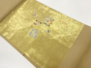 引箔汕頭刺繍色紙に宝模様名古屋帯